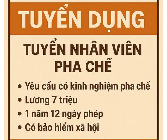 TUYỂN NHÂN VIÊN PHA CHẾ